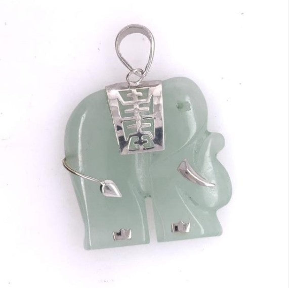 Sterling Silver Pale Green Jade Lucky Elephant Charm Pendant