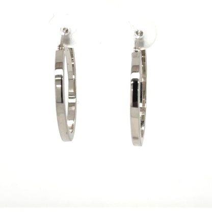 Pair of 14K white gold square-tube hoop earrings with post backs.