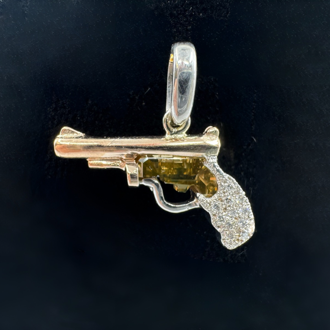 14K Rose & White Gold One-of-a-kind Diamond Pistol Pendant