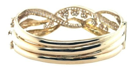 14K Yellow Gold Pave Diamond Heart Bangle Bracelet - 1.83ctw