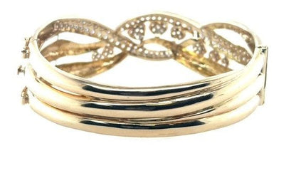 14K Yellow Gold Pave Diamond Heart Bangle Bracelet - 1.83ctw