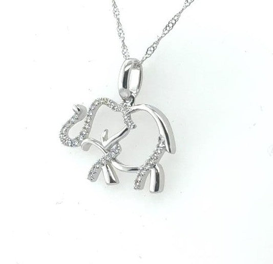 14K White Gold Diamond Elephant Pendant with 18" Chain