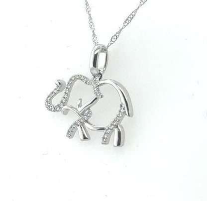 14K White Gold Diamond Elephant Pendant with 18" Chain