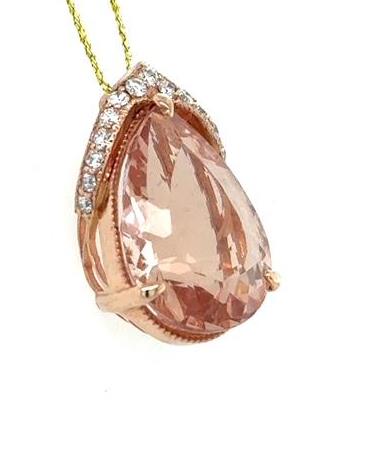14K Rose Gold Pear Morganite & Diamond Pendant Necklace