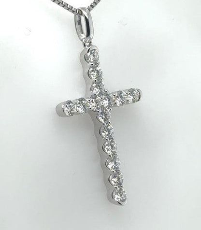 18K White Gold Diamond Cross Pendant - 1.75ctw Classic Design