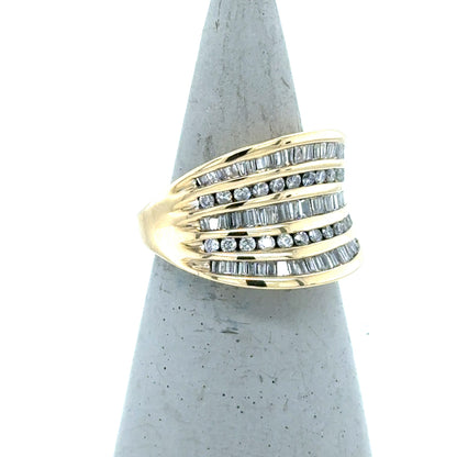 14K Yellow Gold 5 Row Diamond Band Ring 1.0ctw Size 6