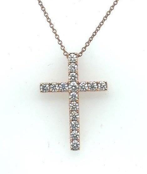 14K Rose Gold Diamond Cross Pendant with 18" Chain - 0.63ctw
