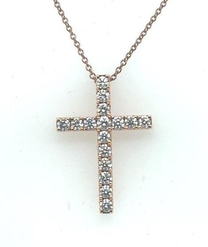14K Rose Gold Diamond Cross Pendant with 18" Chain - 0.63ctw