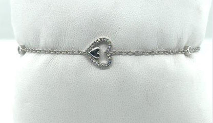 14K Petite Diamond Heart Bracelet with Rolo Chain and Extender