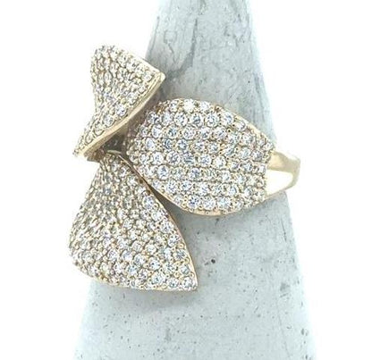 14K Yellow Gold Diamond Pave Leaf Ring - 2.23ctw Natural Diamonds