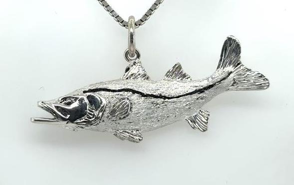 Sterling Silver Snook Fish Charm Pendant 1.75"