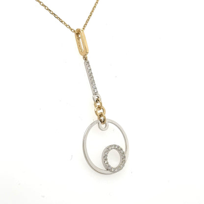 14K Two-Tone Diamond Drop Pendant with Adjustable Cable Chain