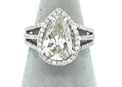 18K White Gold Pear Diamond Halo Engagement Ring 2.67ct