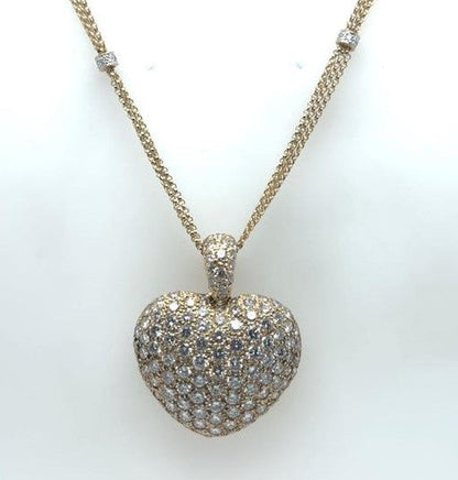 14K Yellow Gold 5.16ctw Pave Diamond Heart Pendant Necklace