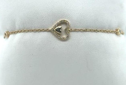 14K Petite Diamond Heart Bracelet with Rolo Chain and Extender