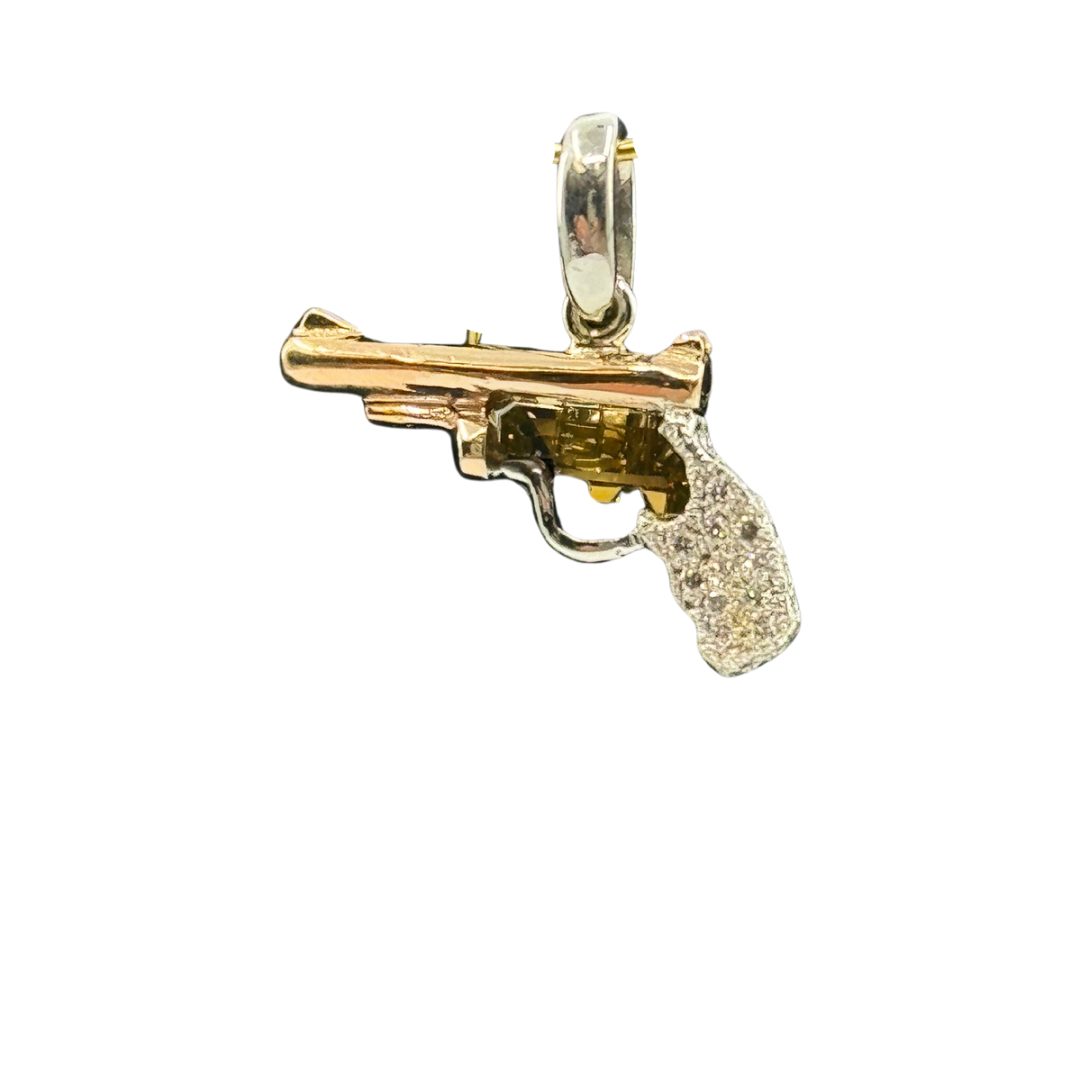 14K Rose & White Gold One-of-a-kind Diamond Pistol Pendant