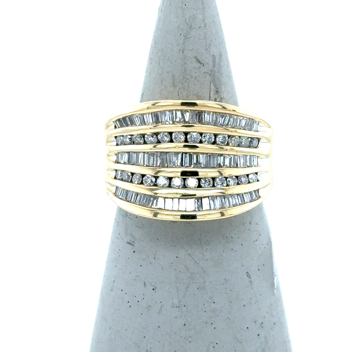14K Yellow Gold 5 Row Diamond Band Ring 1.0ctw Size 6
