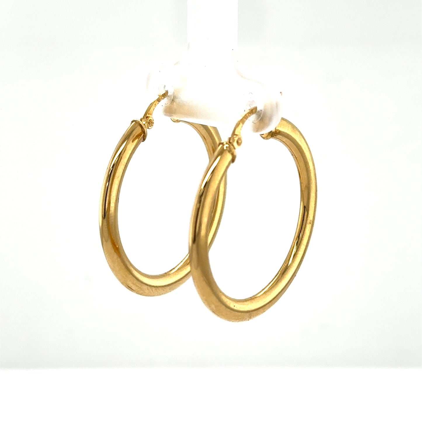 14K Yellow Gold Tube Hoop Earrings 30mm Pierced