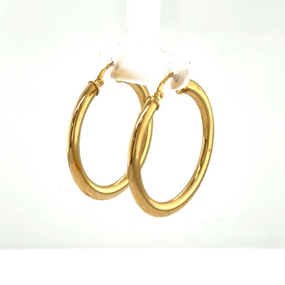 14K Yellow Gold Tube Hoop Earrings 30mm Pierced