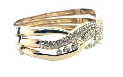 14K Yellow Gold Pave Diamond Heart Bangle Bracelet - 1.83ctw