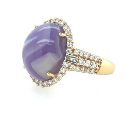 18K Yellow Gold Grapesicle Chalcedony & Diamond Halo Ring