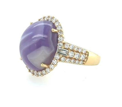 18K Yellow Gold Grapesicle Chalcedony & Diamond Halo Ring
