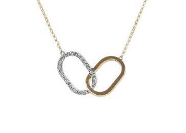 18K Yellow & White Gold Diamond Interlocking Rings Pendant