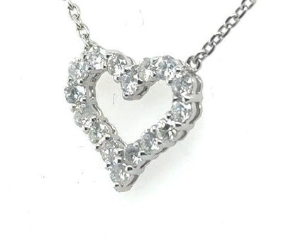 14K White Gold Diamond Heart Pendant - 0.96ctw Round Brilliant