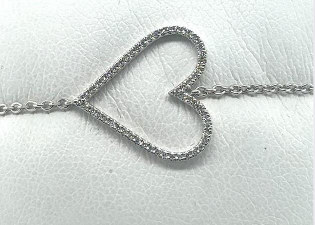 14K Gold Petite Diamond Heart Bracelet with Rolo Chain