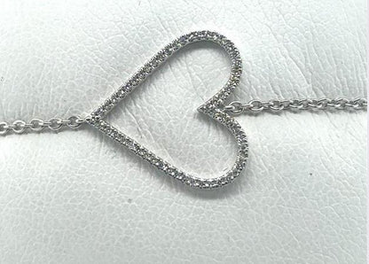 14K Gold Petite Diamond Heart Bracelet with Rolo Chain