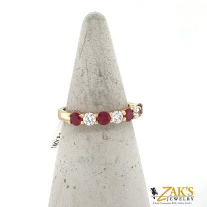 14K Yellow Gold Ruby & Diamond Band Ring - Size 7