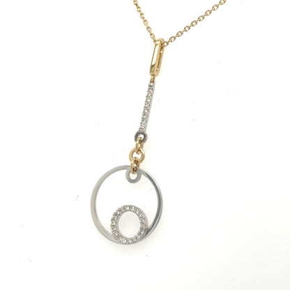 14K Two-Tone Diamond Drop Pendant with Adjustable Cable Chain