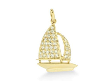 14K yellow gold sailboat pendant with pavé-set round diamonds and bail.
