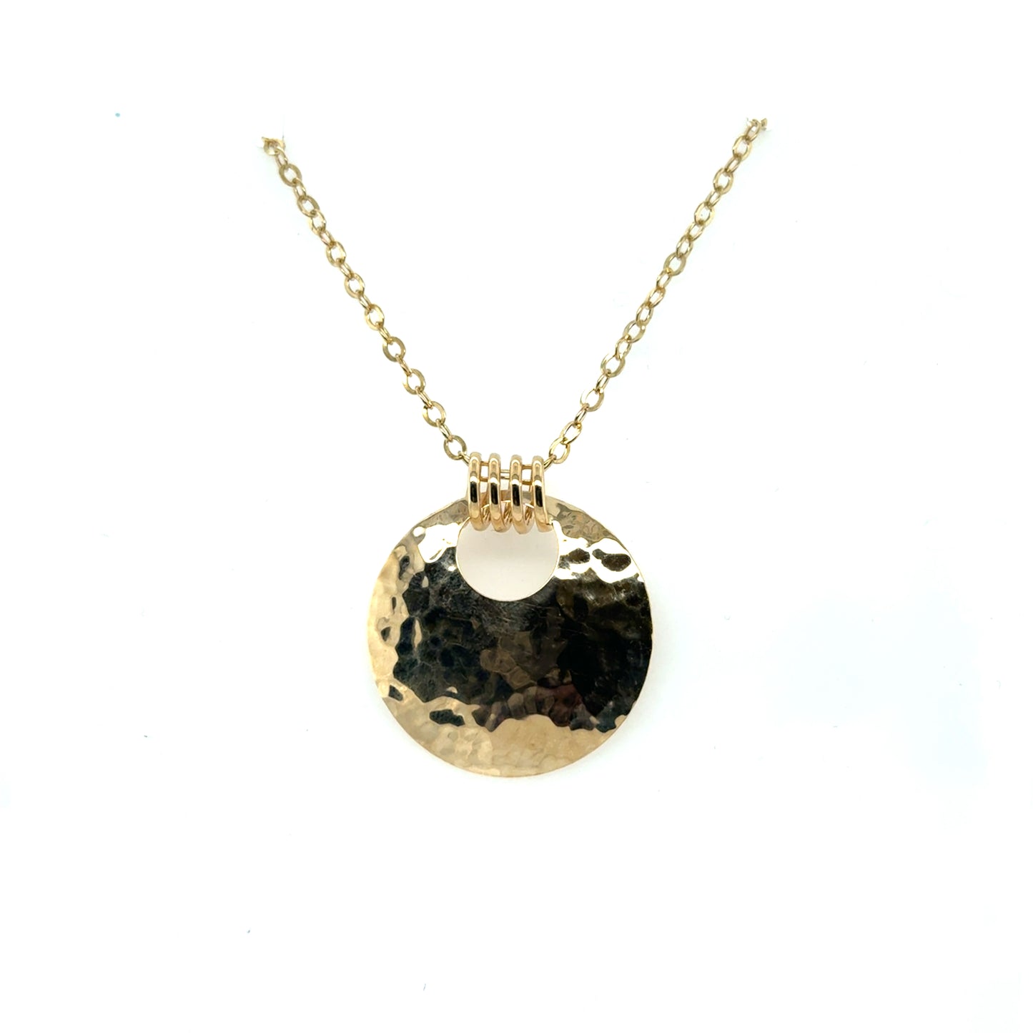 14K Yellow Gold Hammered Disc Pendant & Chain