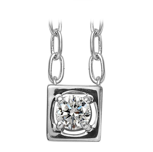 Sterling Silver Square Solitaire Lab Grown Diamond Pendant