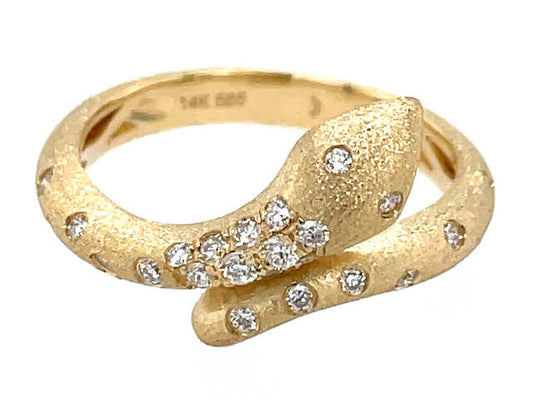 14K Yellow Gold Diamond Snake Ring