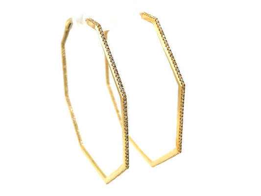 14K Yellow Gold Octagon Shaped Diamond Inside-Out Hoop Earrings