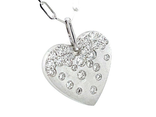 14K White Gold Confetti Diamond Heart Pendant & Chain