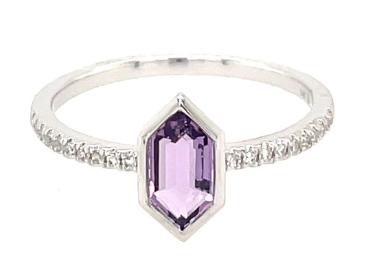 14K White Gold Amethyst & Diamond Ring