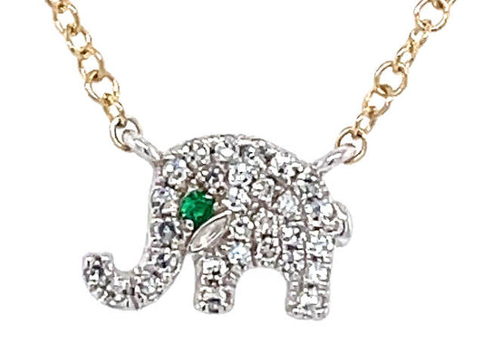 14K Yellow & White Gold Mini Diamond Elephant Pendant & Chain