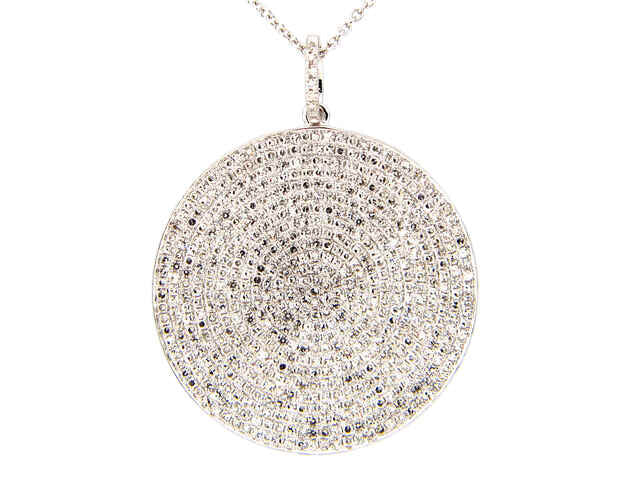 14K White Gold Diamond Pave Disc Pendant & Chain