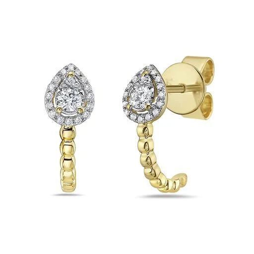 14K Yellow & White Gold Pear Shape Cluster J-Hoop Diamond Earring