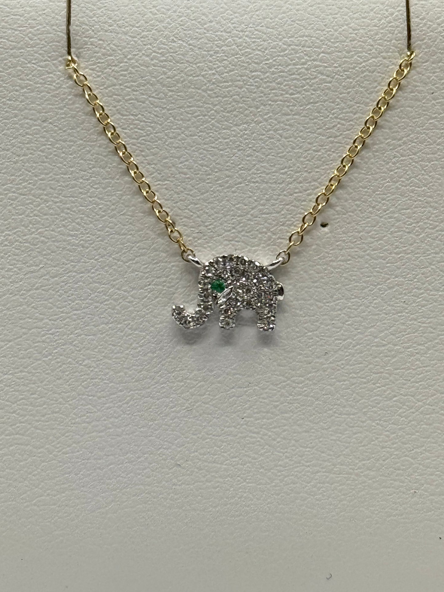 14K Yellow & White Gold Mini Diamond Elephant Pendant & Chain