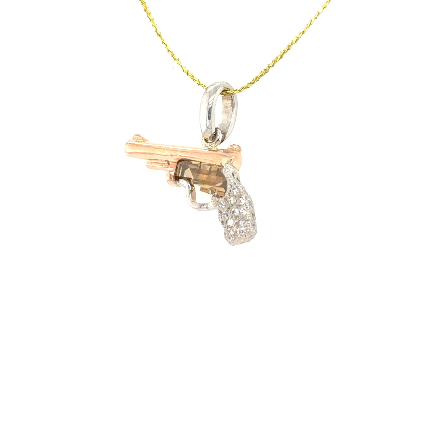 14K Rose & White Gold One-of-a-kind Diamond Pistol Pendant