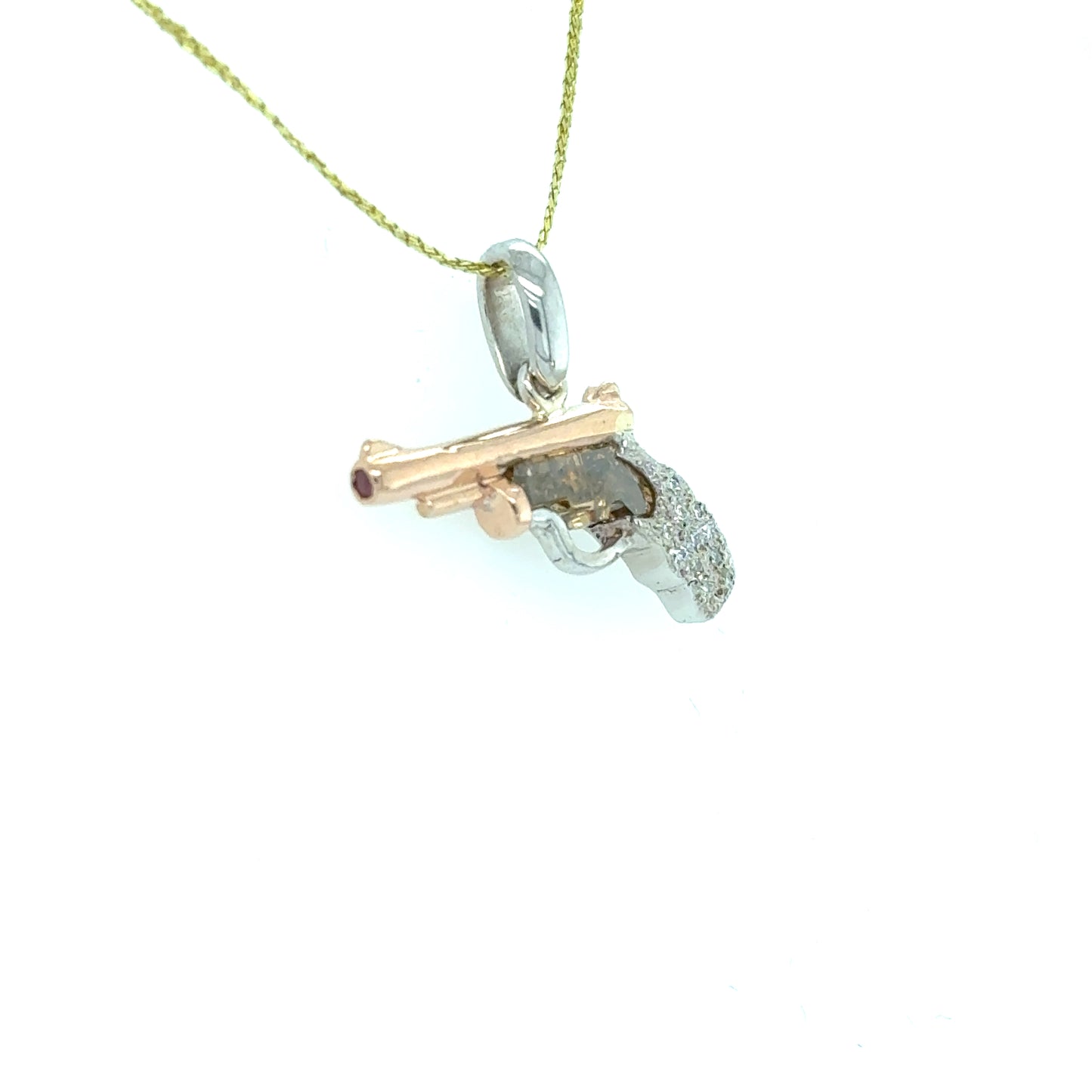 14K Rose & White Gold One-of-a-kind Diamond Pistol Pendant