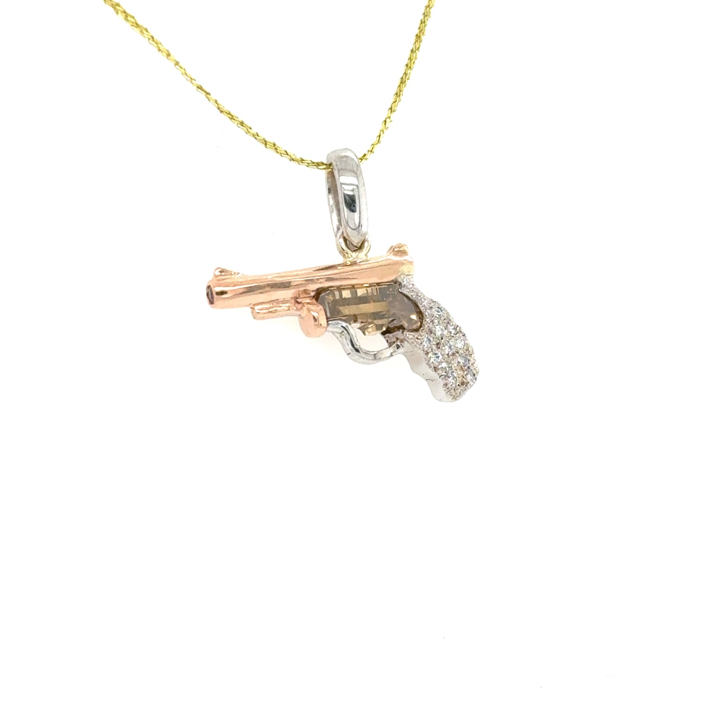 14K Rose & White Gold One-of-a-kind Diamond Pistol Pendant