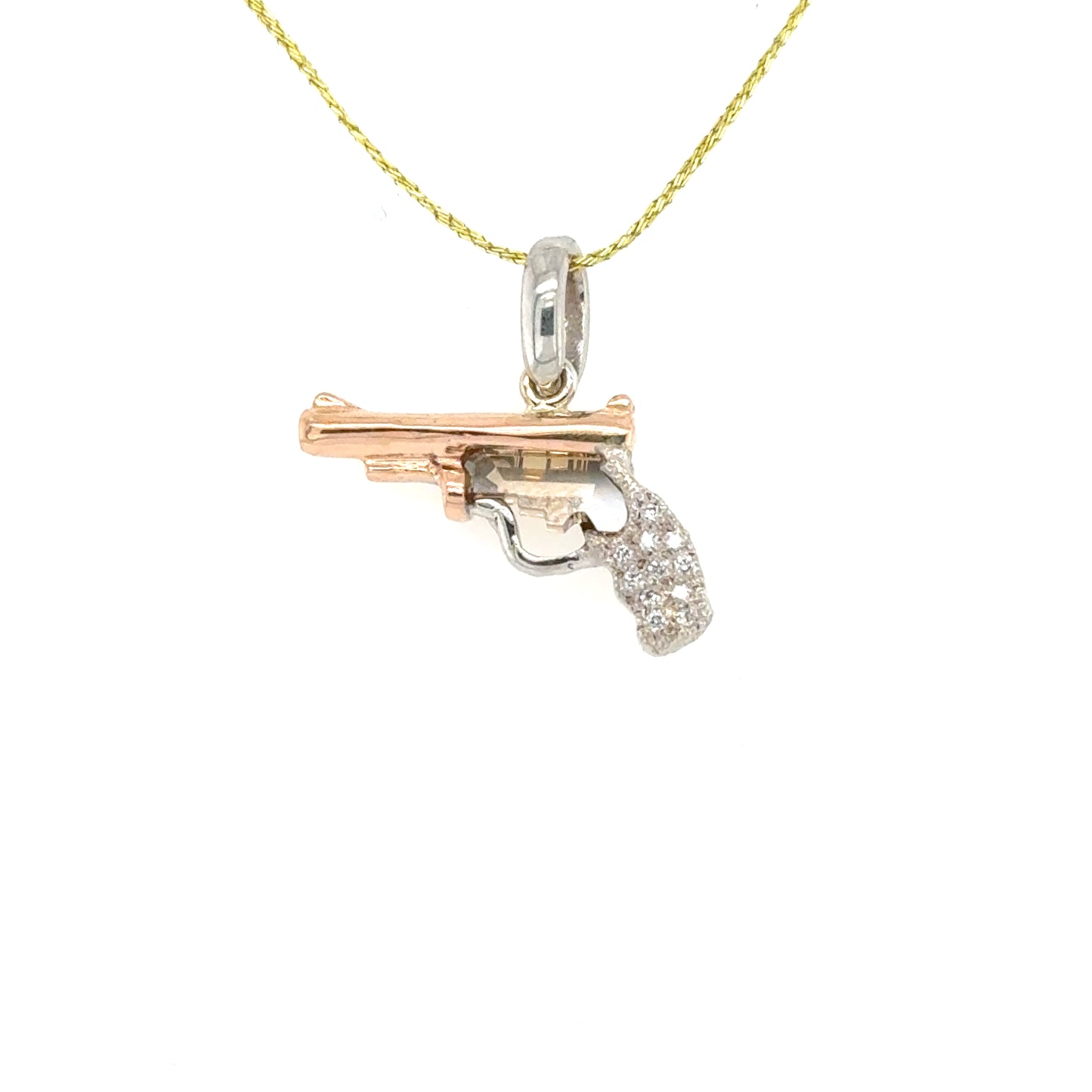 14K Rose & White Gold One-of-a-kind Diamond Pistol Pendant