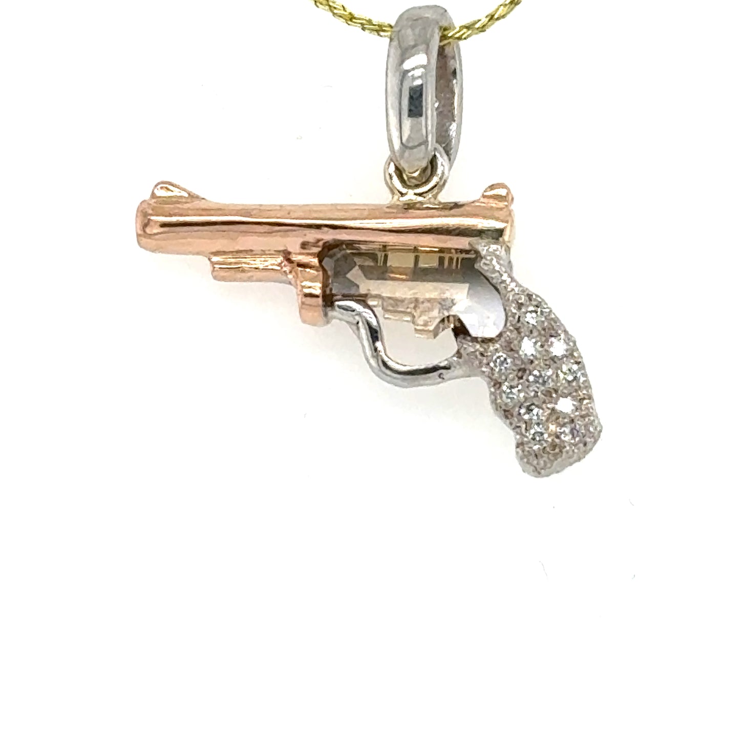 14K Rose & White Gold One-of-a-kind Diamond Pistol Pendant