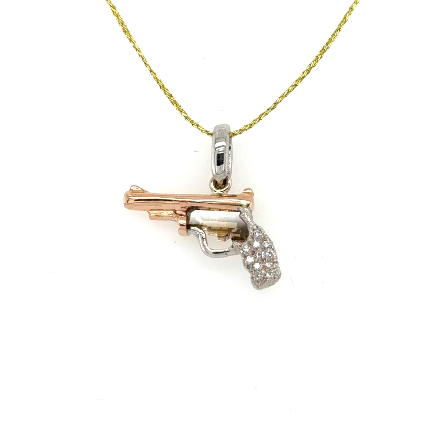 14K Rose & White Gold One-of-a-kind Diamond Pistol Pendant