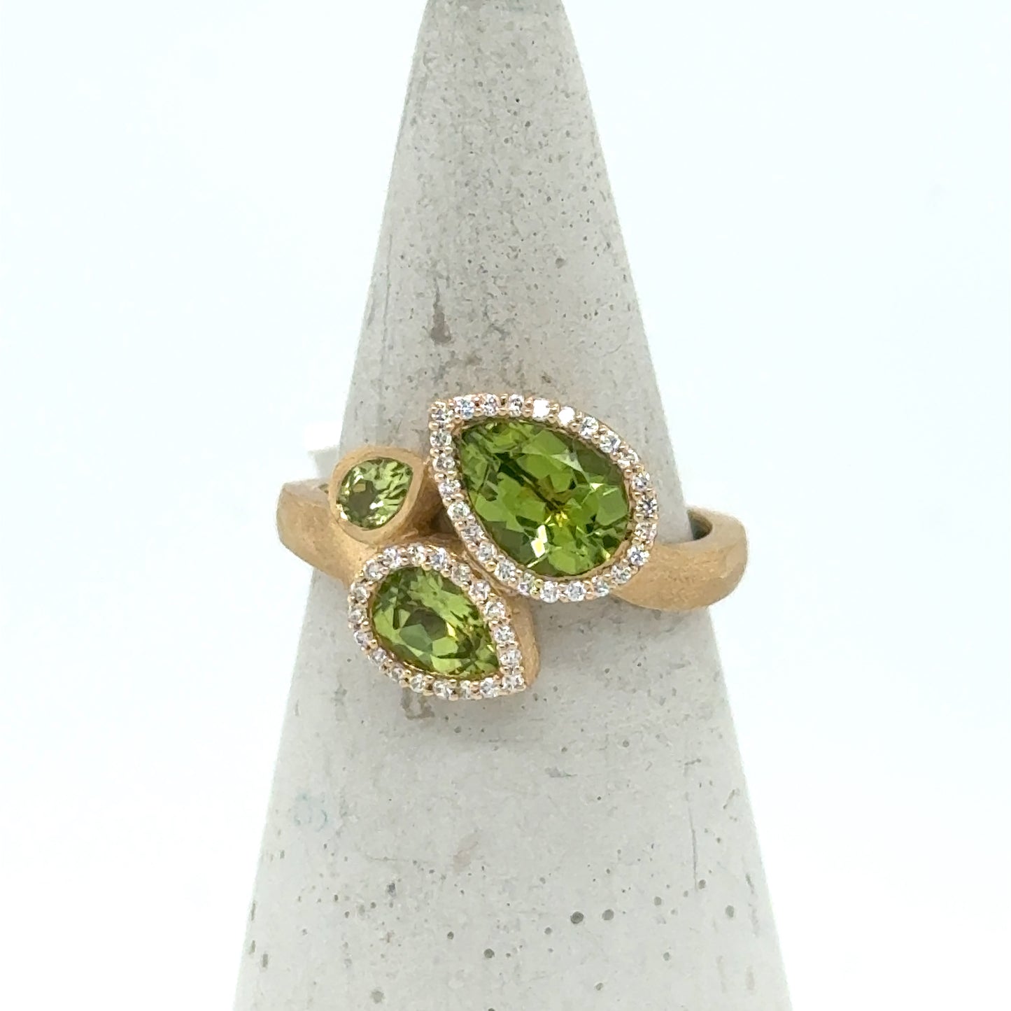 14K Yellow Gold Peridot and Diamond Ring